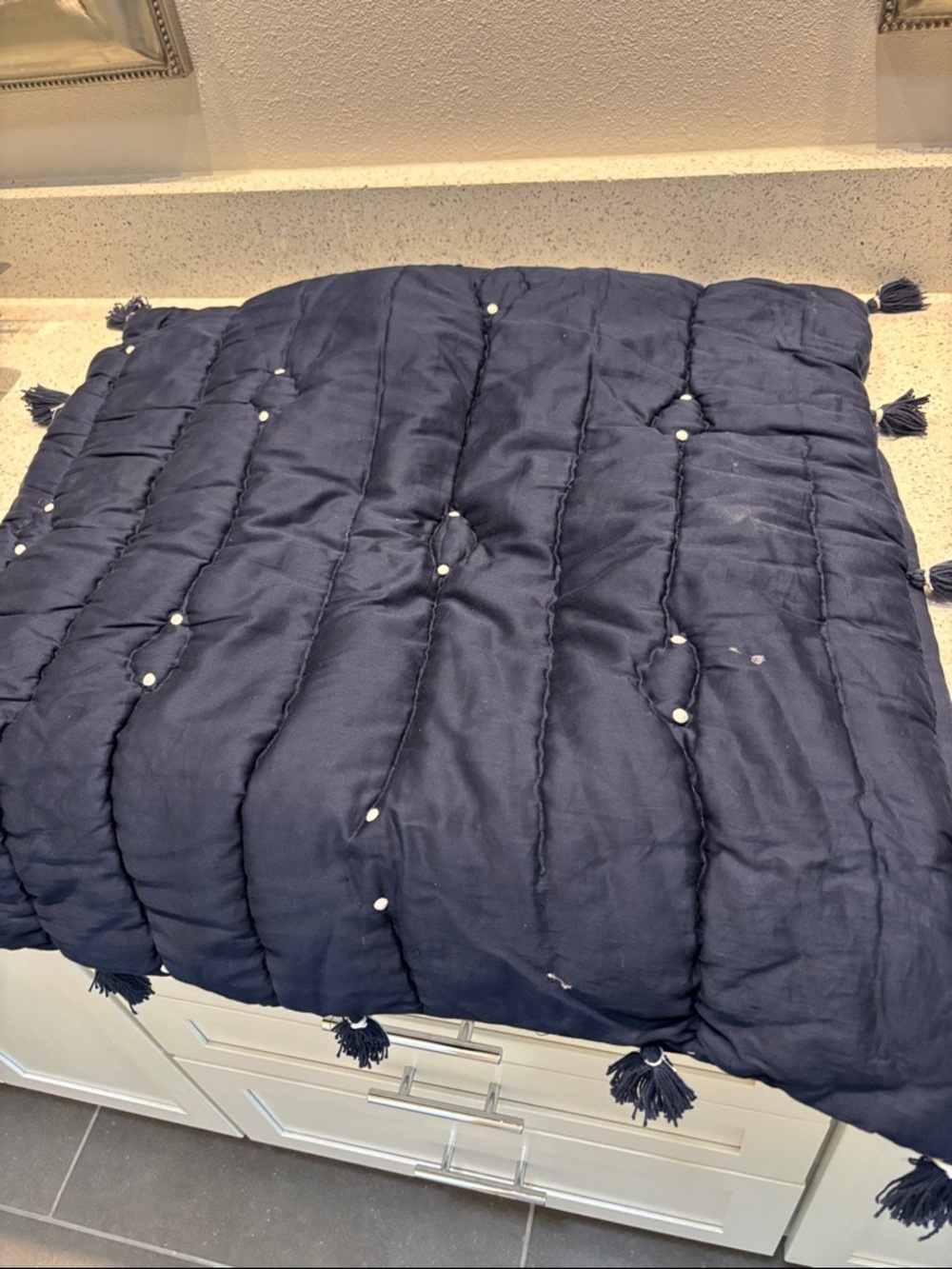 Navy Tassel Tufted pillow sham - Deep Navy